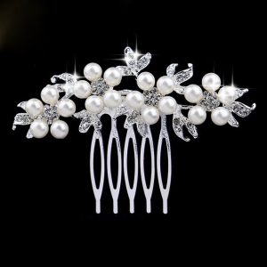 Crystal Leaf Pearl Hair Comb