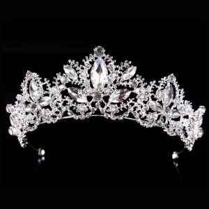 Silver Leaf Crystal Diadem Crown Tiara