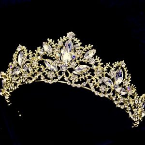 Gold Leaf Crystal Diadem Crown Tiara